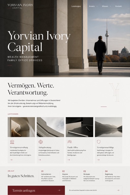 Finance website design for Germany, showing a clear opening, service information, supporting content, and a focused inquiry action.