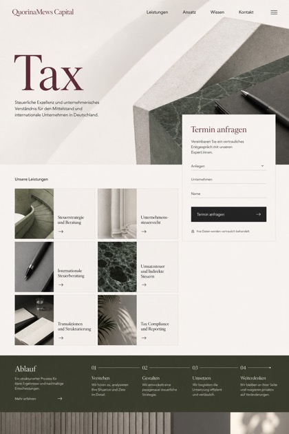 Finance website design for Germany, showing a clear opening, service information, supporting content, and a focused inquiry action.