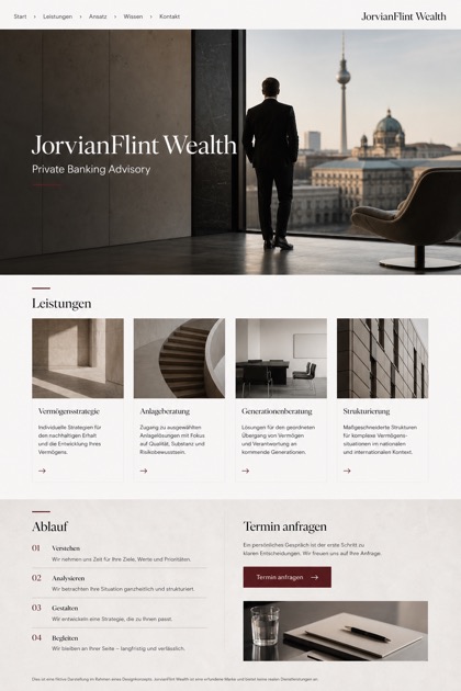 Finance website design for Germany, showing a clear opening, service information, supporting content, and a focused inquiry action.