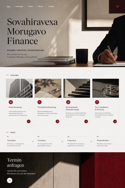 Finance website design for Germany, showing a clear opening, service information, supporting content, and a focused inquiry action.