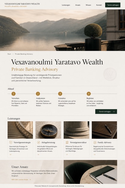 Finance website design for Germany, showing a clear opening, service information, supporting content, and a focused inquiry action.