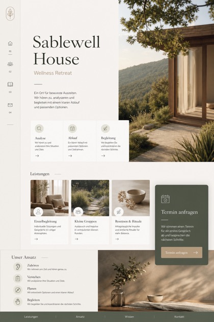 Hospitality website design for Germany, showing a clear opening, service information, supporting content, and a focused inquiry action.