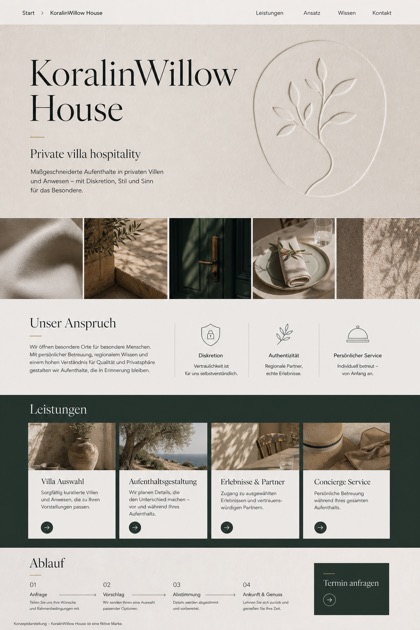 Hospitality website design for Germany, showing a clear opening, service information, supporting content, and a focused inquiry action.