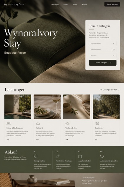 Hospitality website design for Germany, showing a clear opening, service information, supporting content, and a focused inquiry action.