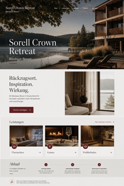 Hospitality website design for Germany, showing a clear opening, service information, supporting content, and a focused inquiry action.