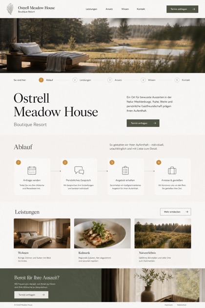 Hospitality website design for Germany, showing a clear opening, service information, supporting content, and a focused inquiry action.