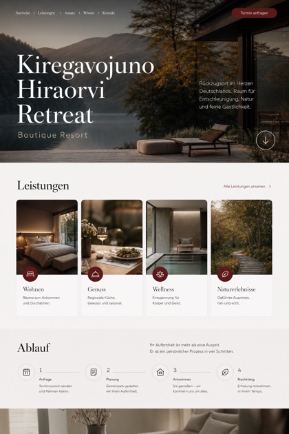 Hospitality website design for Germany, showing a clear opening, service information, supporting content, and a focused inquiry action.