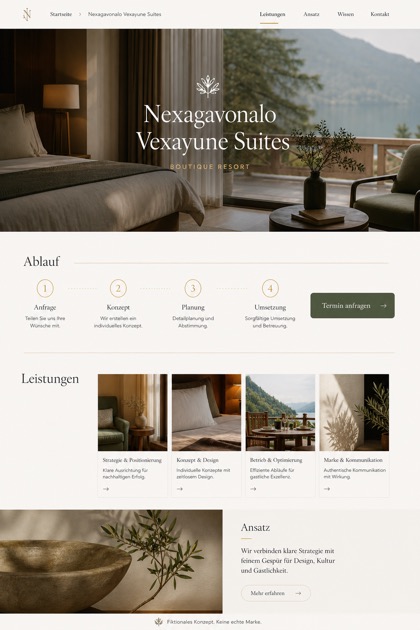 Hospitality website design for Germany, showing a clear opening, service information, supporting content, and a focused inquiry action.