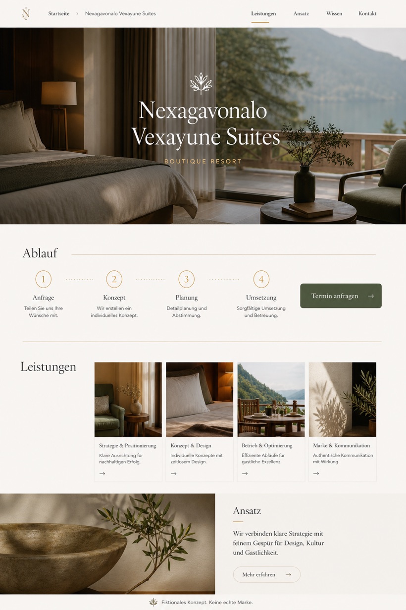 Hospitality website design for Germany, showing a clear opening, service information, supporting content, and a focused inquiry action.