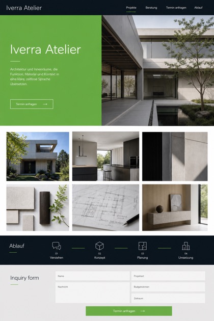 Architecture & Interiors website design for Germany, showing a clear opening, service information, supporting content, and a focused inquiry action.