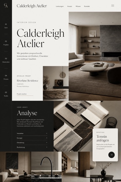 Architecture & Interiors website design for Germany, showing a clear opening, service information, supporting content, and a focused inquiry action.