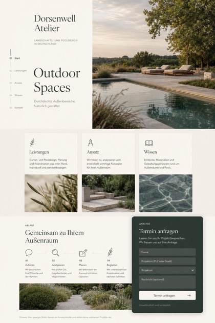 Architecture & Interiors website design for Germany, showing a clear opening, service information, supporting content, and a focused inquiry action.