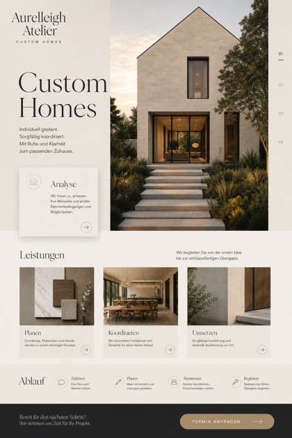 Architecture & Interiors website design for Germany, showing a clear opening, service information, supporting content, and a focused inquiry action.