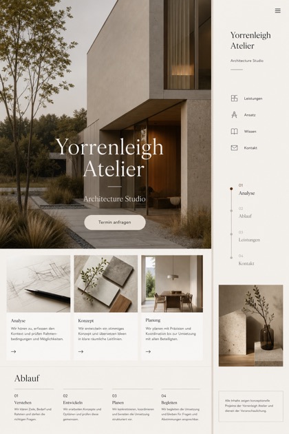 Architecture & Interiors website design for Germany, showing a clear opening, service information, supporting content, and a focused inquiry action.