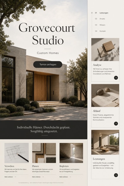 Architecture & Interiors website design for Germany, showing a clear opening, service information, supporting content, and a focused inquiry action.