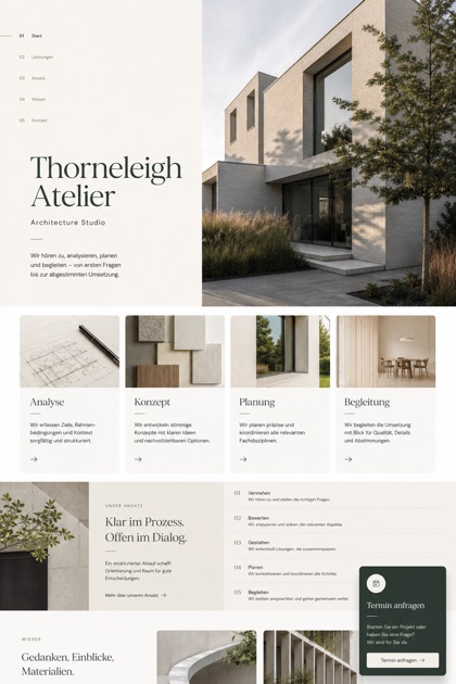 Architecture & Interiors website design for Germany, showing a clear opening, service information, supporting content, and a focused inquiry action.