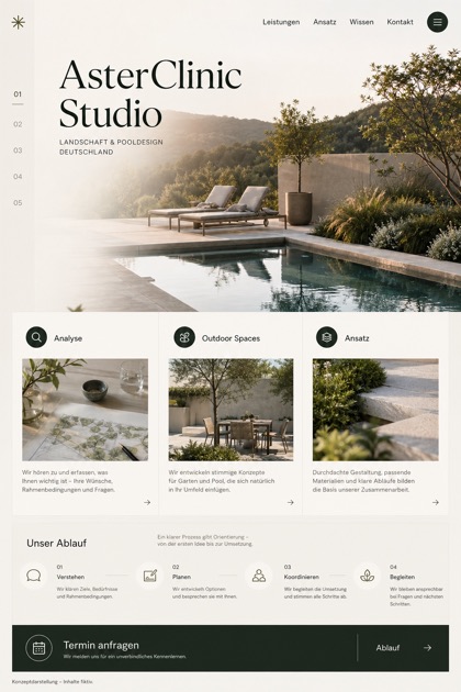 Architecture & Interiors website design for Germany, showing a clear opening, service information, supporting content, and a focused inquiry action.