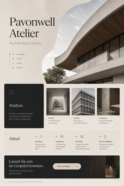 Architecture & Interiors website design for Germany, showing a clear opening, service information, supporting content, and a focused inquiry action.