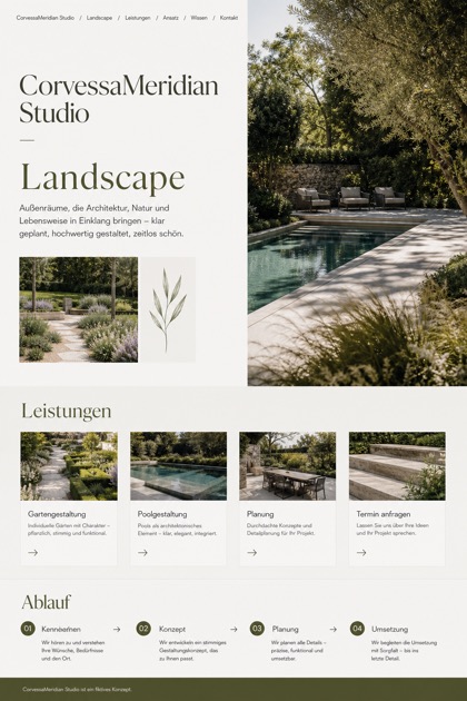 Architecture & Interiors website design for Germany, showing a clear opening, service information, supporting content, and a focused inquiry action.