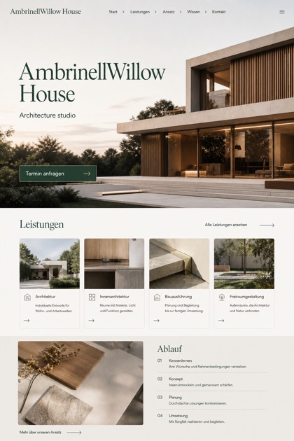 Architecture & Interiors website design for Germany, showing a clear opening, service information, supporting content, and a focused inquiry action.