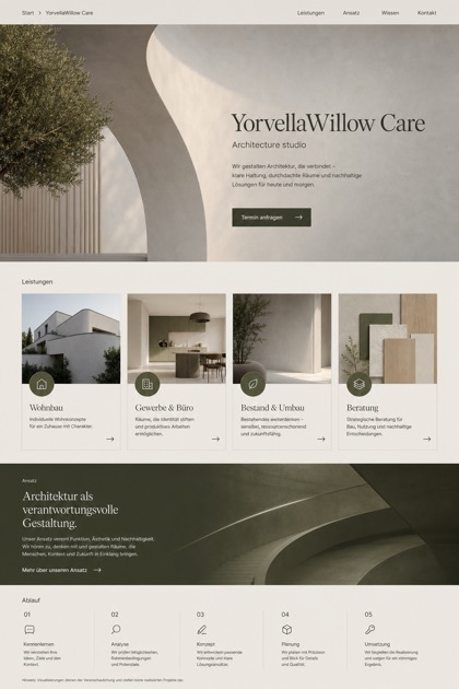 Architecture & Interiors website design for Germany, showing a clear opening, service information, supporting content, and a focused inquiry action.