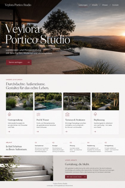 Architecture & Interiors website design for Germany, showing a clear opening, service information, supporting content, and a focused inquiry action.