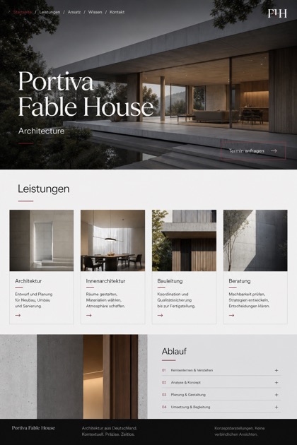 Architecture & Interiors website design for Germany, showing a clear opening, service information, supporting content, and a focused inquiry action.