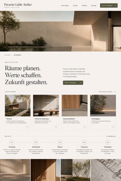 Architecture & Interiors website design for Germany, showing a clear opening, service information, supporting content, and a focused inquiry action.