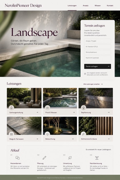 Architecture & Interiors website design for Germany, showing a clear opening, service information, supporting content, and a focused inquiry action.