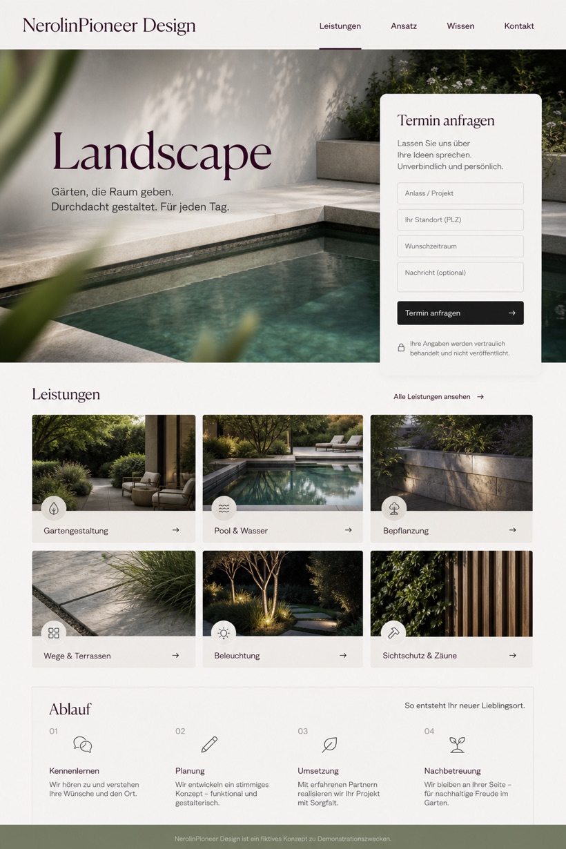 Architecture & Interiors website design for Germany, showing a clear opening, service information, supporting content, and a focused inquiry action.