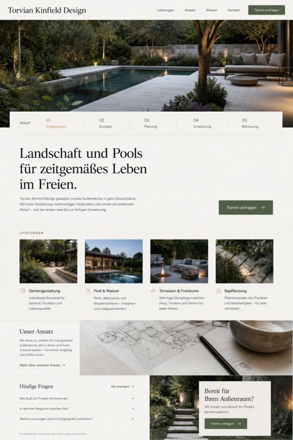 Architecture & Interiors website design for Germany, showing a clear opening, service information, supporting content, and a focused inquiry action.