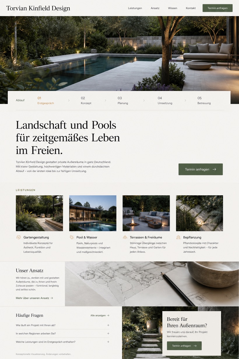 Architecture & Interiors website design for Germany, showing a clear opening, service information, supporting content, and a focused inquiry action.