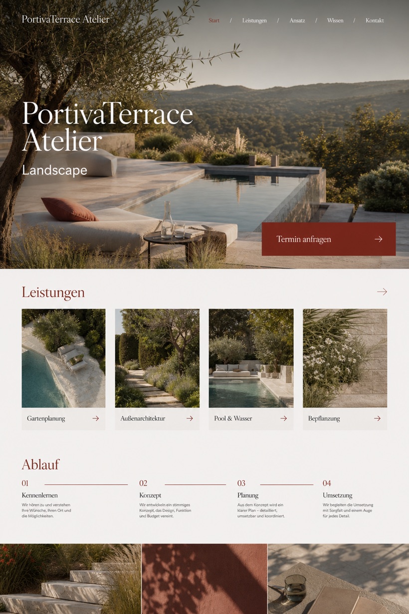 Architecture & Interiors website design for Germany, showing a clear opening, service information, supporting content, and a focused inquiry action.
