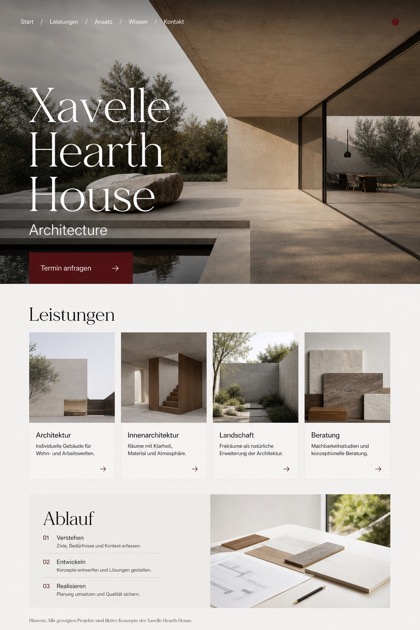 Architecture & Interiors website design for Germany, showing a clear opening, service information, supporting content, and a focused inquiry action.