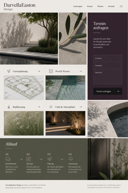 Architecture & Interiors website design for Germany, showing a clear opening, service information, supporting content, and a focused inquiry action.