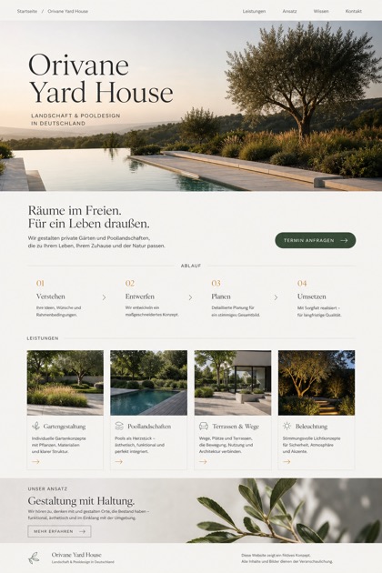 Architecture & Interiors website design for Germany, showing a clear opening, service information, supporting content, and a focused inquiry action.