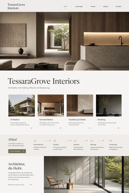 Architecture & Interiors website design for Germany, showing a clear opening, service information, supporting content, and a focused inquiry action.