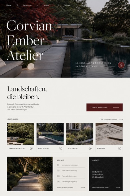 Architecture & Interiors website design for Germany, showing a clear opening, service information, supporting content, and a focused inquiry action.