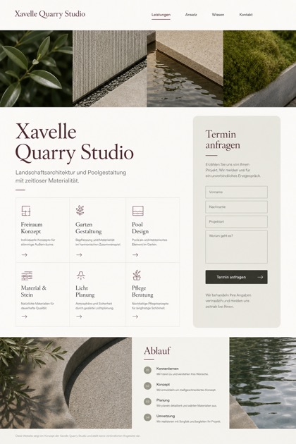 Architecture & Interiors website design for Germany, showing a clear opening, service information, supporting content, and a focused inquiry action.