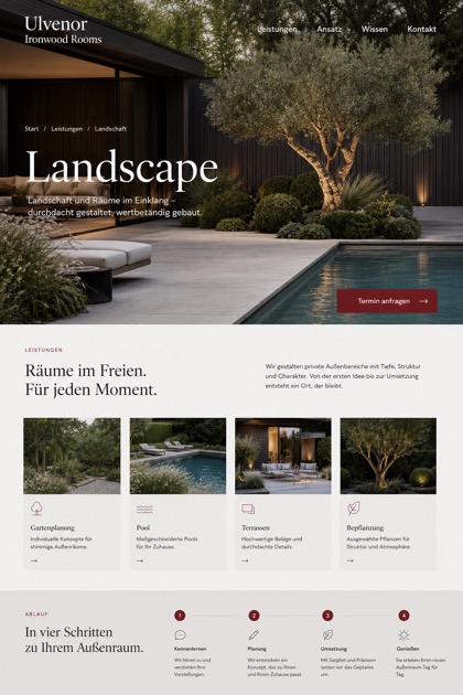 Architecture & Interiors website design for Germany, showing a clear opening, service information, supporting content, and a focused inquiry action.