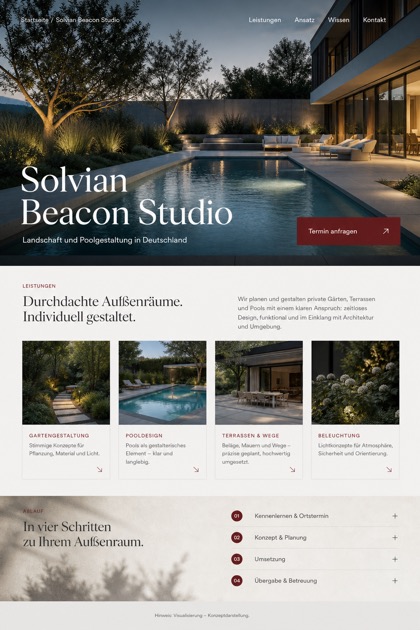 Architecture & Interiors website design for Germany, showing a clear opening, service information, supporting content, and a focused inquiry action.