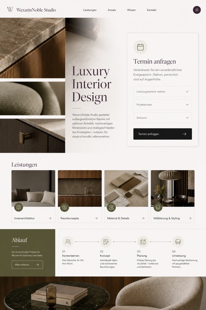 Architecture & Interiors website design for Germany, showing a clear opening, service information, supporting content, and a focused inquiry action.