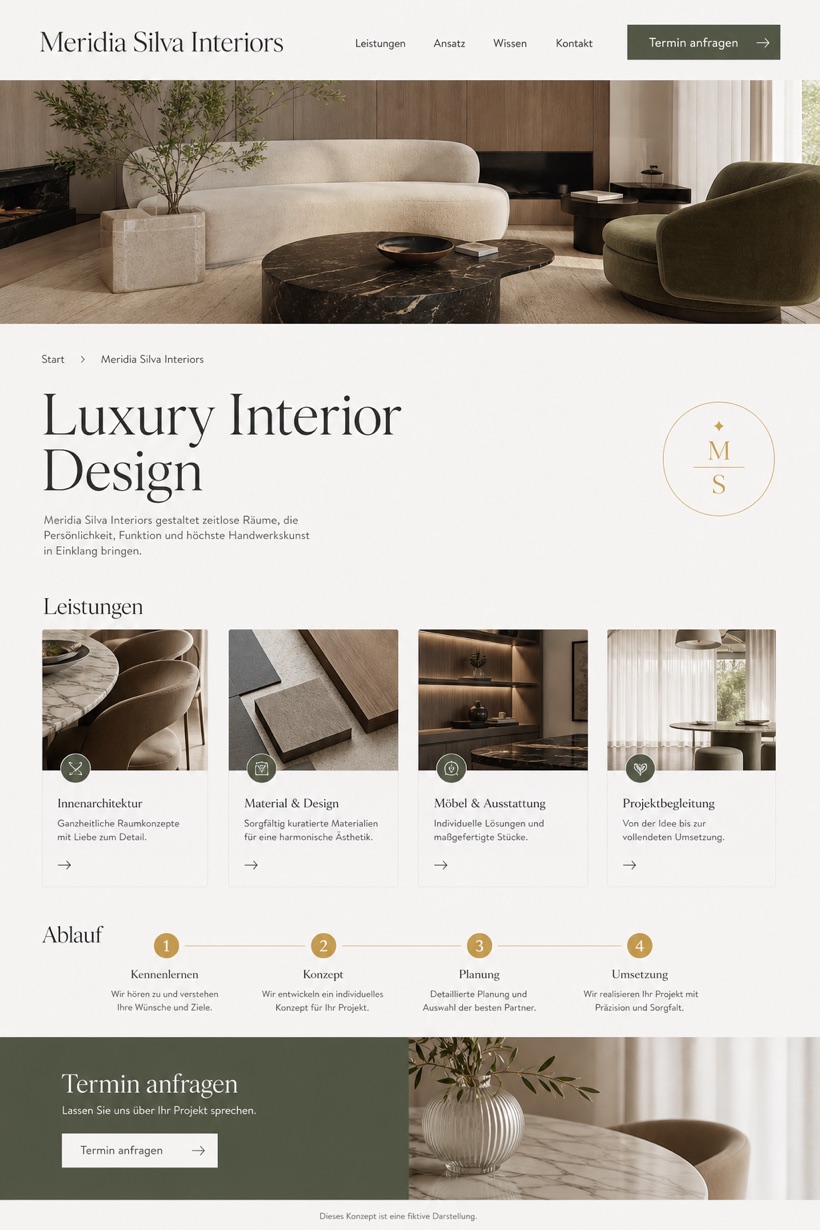 Architecture & Interiors website design for Germany, showing a clear opening, service information, supporting content, and a focused inquiry action.