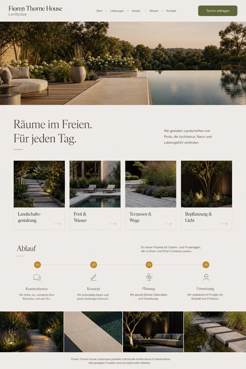 Architecture & Interiors website design for Germany, showing a clear opening, service information, supporting content, and a focused inquiry action.