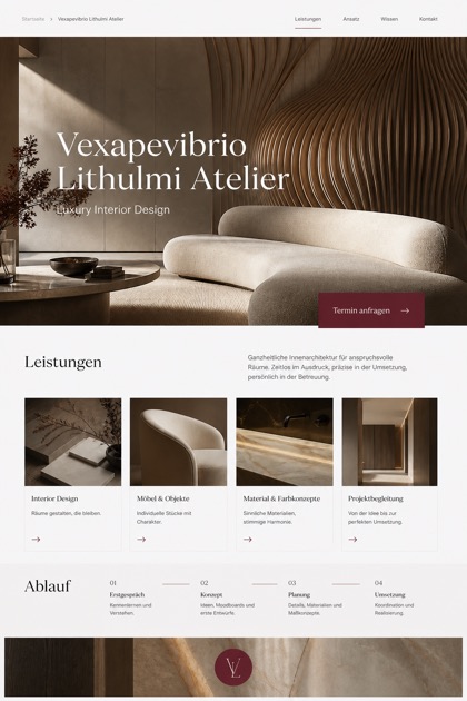Architecture & Interiors website design for Germany, showing a clear opening, service information, supporting content, and a focused inquiry action.