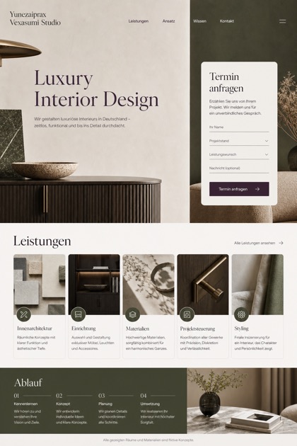 Architecture & Interiors website design for Germany, showing a clear opening, service information, supporting content, and a focused inquiry action.