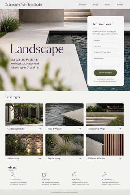 Architecture & Interiors website design for Germany, showing a clear opening, service information, supporting content, and a focused inquiry action.