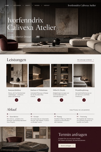 Architecture & Interiors website design for Germany, showing a clear opening, service information, supporting content, and a focused inquiry action.