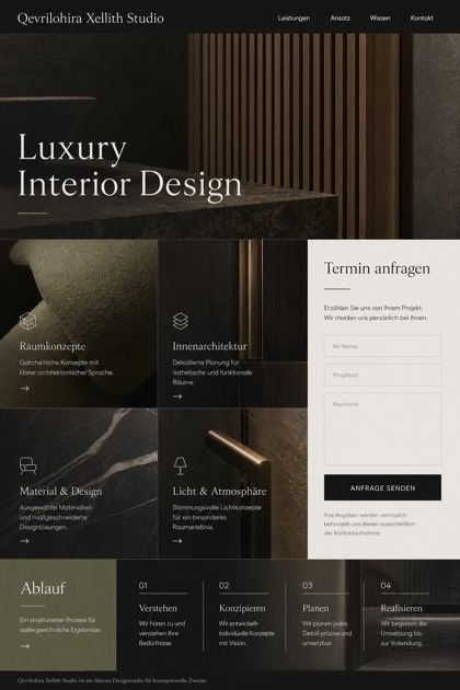 Architecture & Interiors website design for Germany, showing a clear opening, service information, supporting content, and a focused inquiry action.