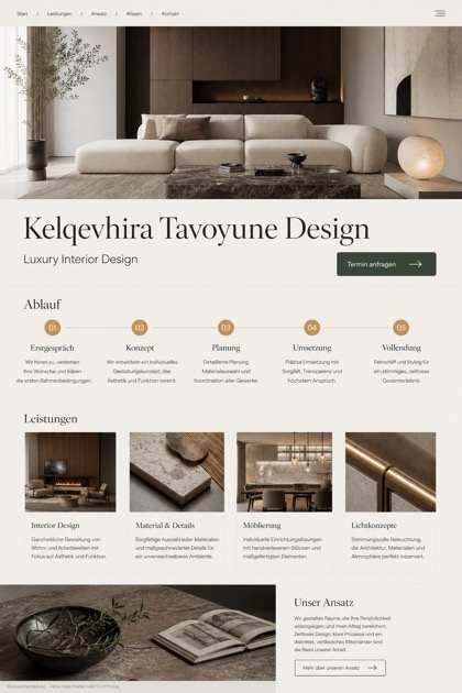 Architecture & Interiors website design for Germany, showing a clear opening, service information, supporting content, and a focused inquiry action.